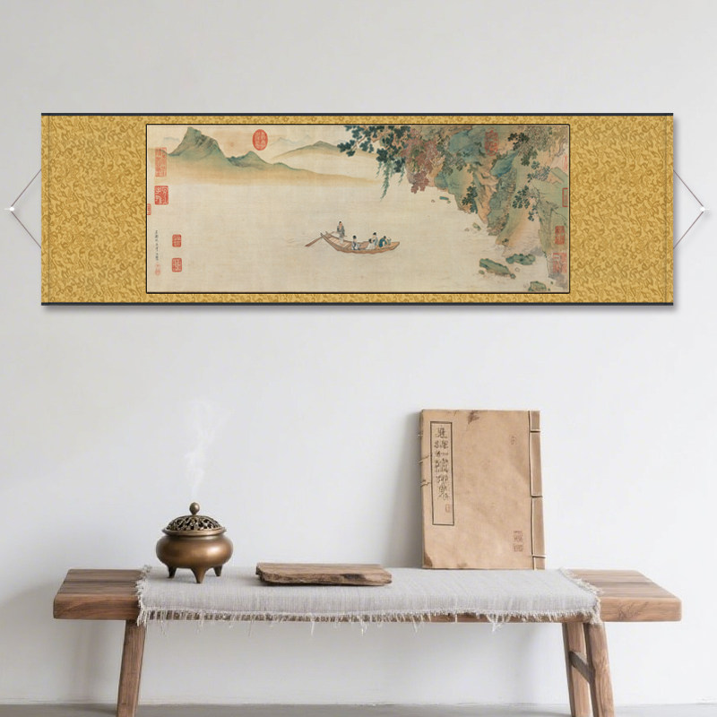 北宋 赵佶 瑞鹤图明 仇英 赤壁图卷祝枝山兰亭序名家横幅字画茶楼