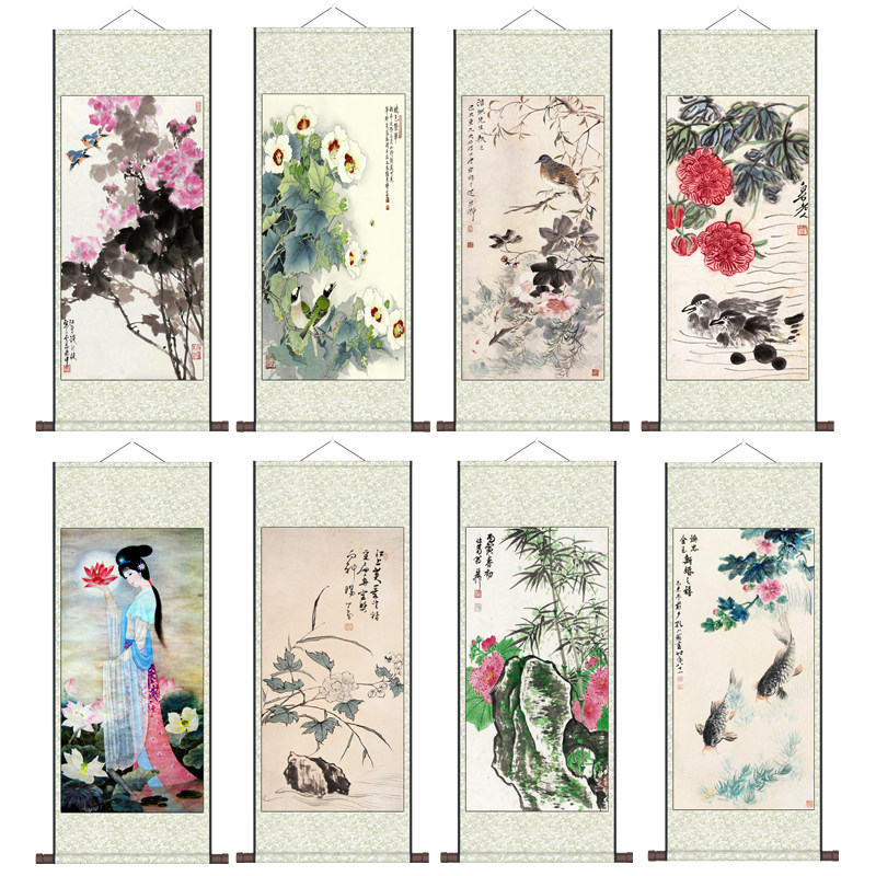 花鸟画丝绸卷轴画国画茶楼字画芙蓉画客厅卧室装饰画办公室玄关画