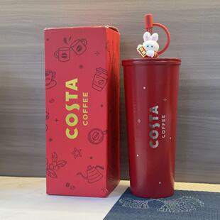 COSTA许愿萌兔红色保温保冷吸管杯710ml高颜值大容量304不锈钢杯