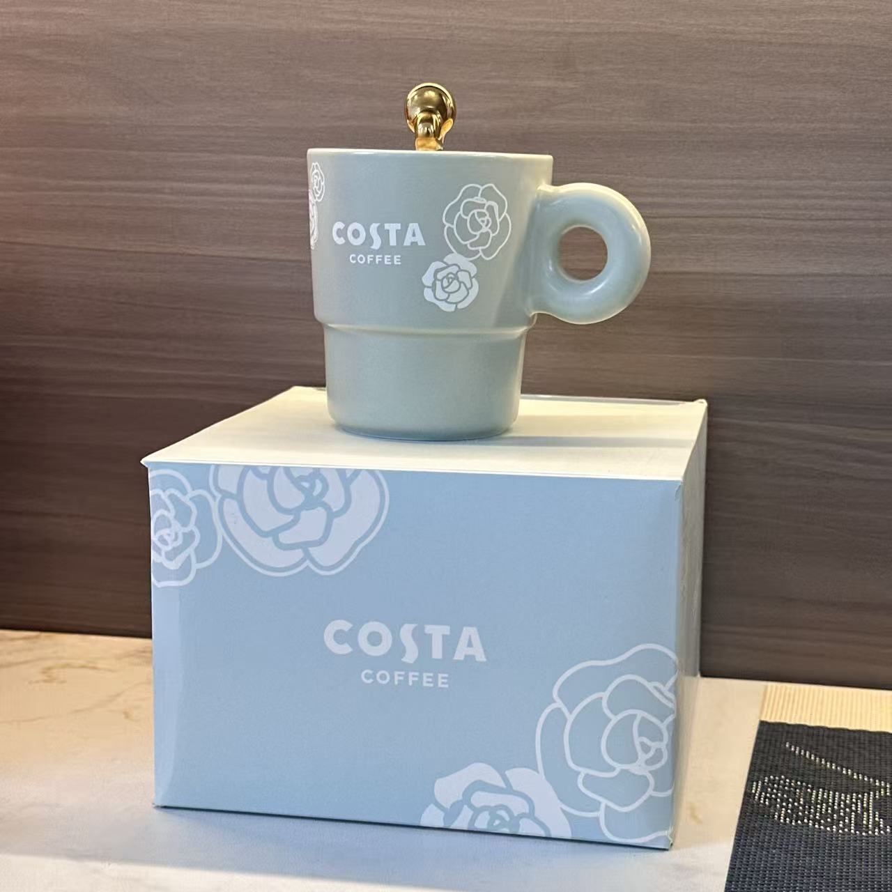 COSTA山茶花系列陶瓷马克杯 薄荷绿380ml带杯盖带礼盒高颜值送礼图片