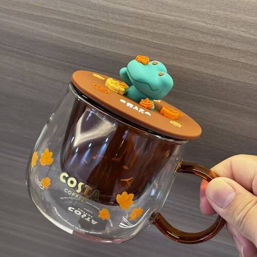 COSTA奶泡兔系列玻璃杯440ml高硼硅玻璃耐高温橙色叶片图案奶泡茶
