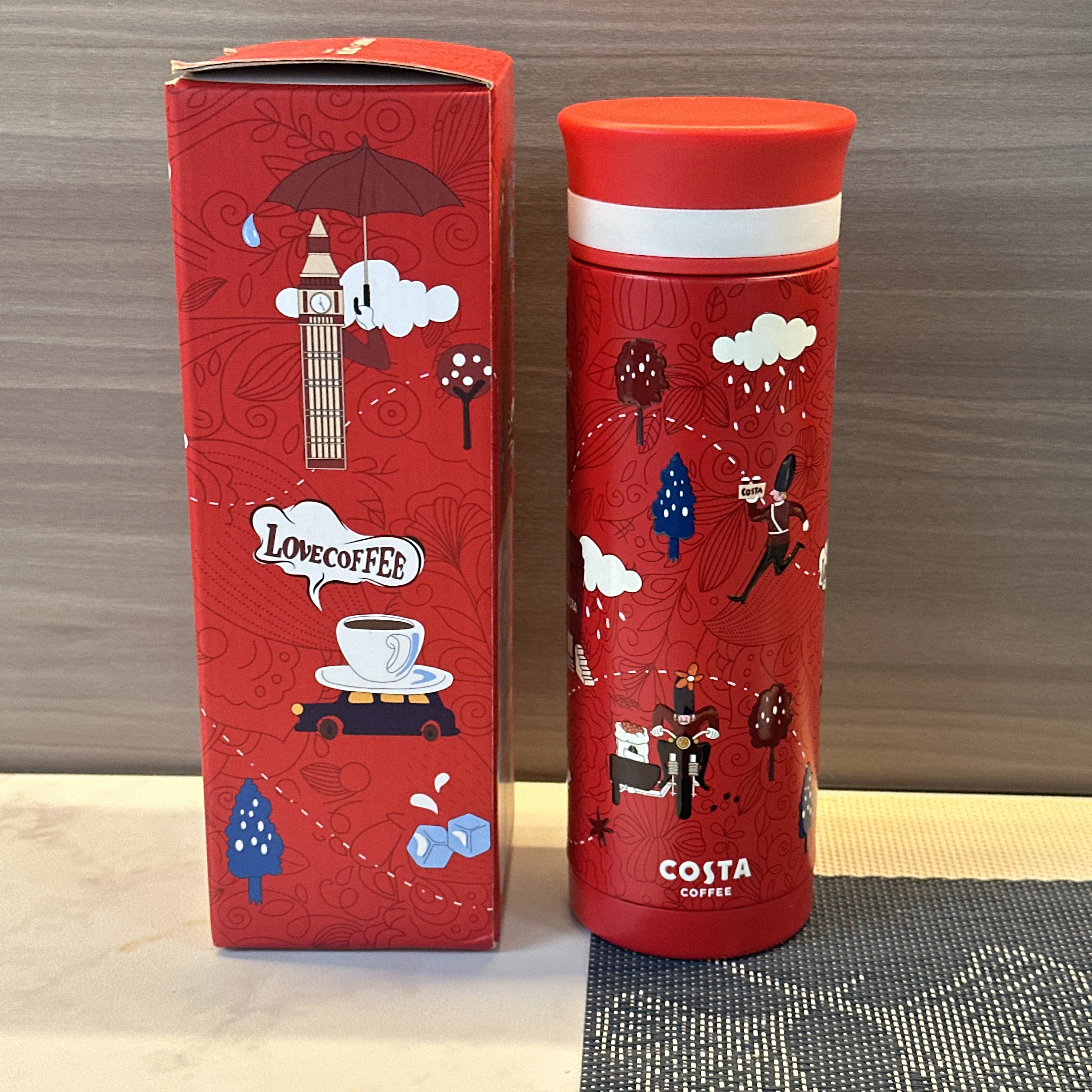 清仓COSTA万花筒联名保温杯绚烂雪夜皇家格纹不锈钢杯320ML绝版杯