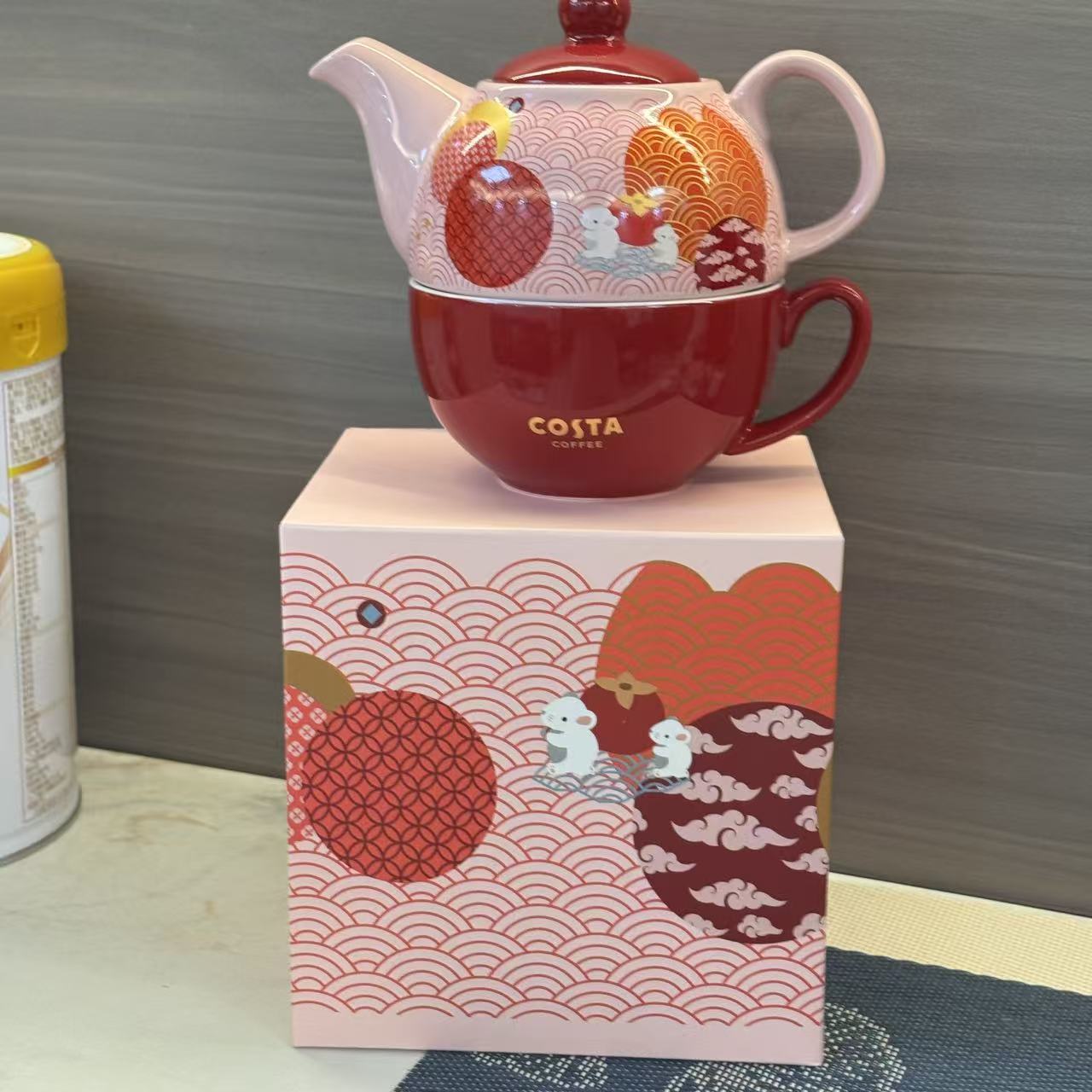 COSTA事"柿"顺陶瓷茶壶水杯套装粉色400ml壶+240ml杯事事顺心寓意