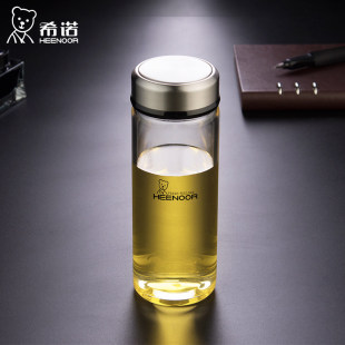 车载泡茶杯简约 希诺玻璃水杯单层便携大容量加厚家用杯子带盖男士