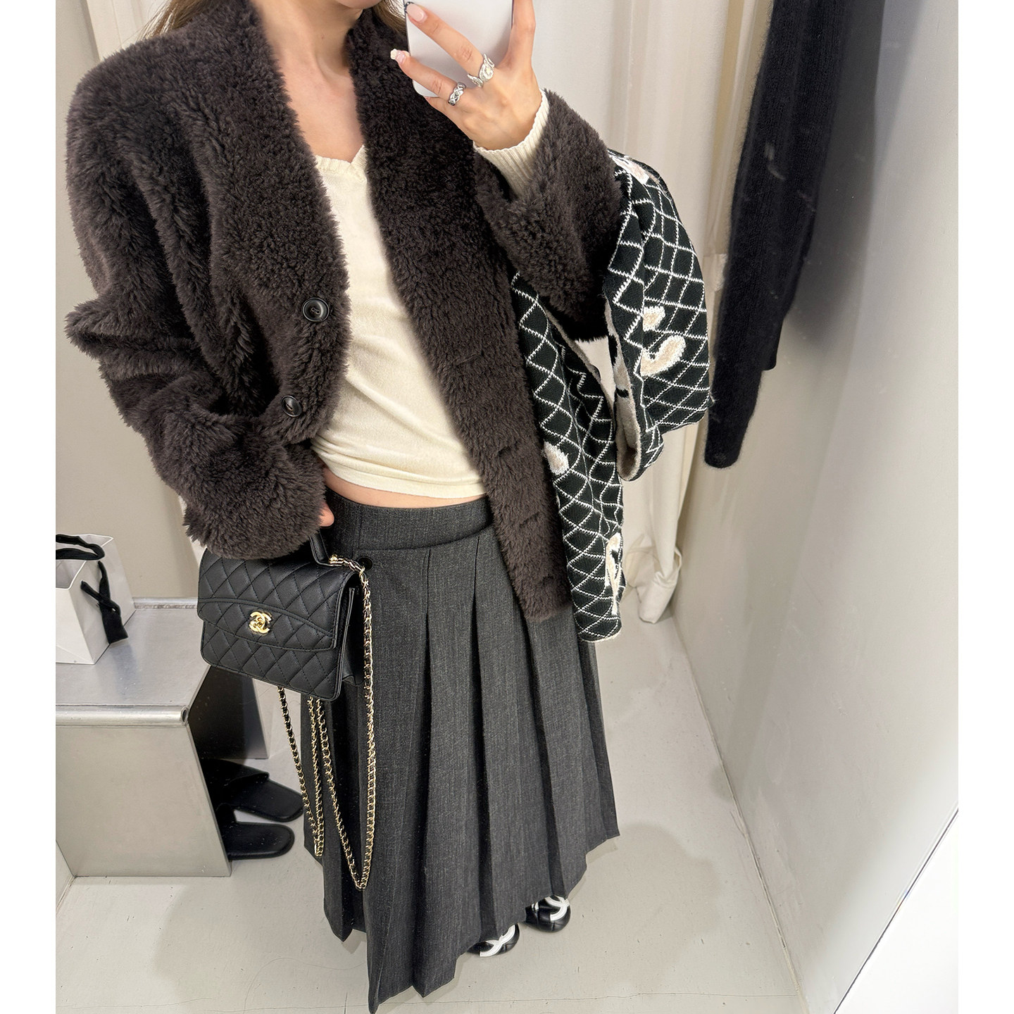 现货/时髦尖子生高克重3m斜门襟百褶裙半身裙女厚a字半裙子学院风