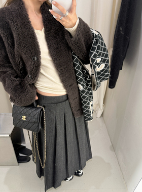 现货/时髦尖子生高克重3m斜门襟百褶裙半身裙女厚a字半裙子学院风