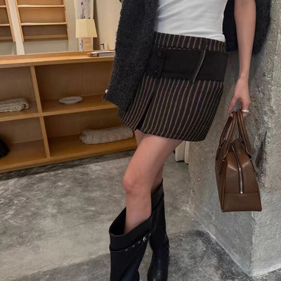 现货/纽约摩卡磨毛拼接半身裙防走光裙裤冬季新款半身裙百搭短裙