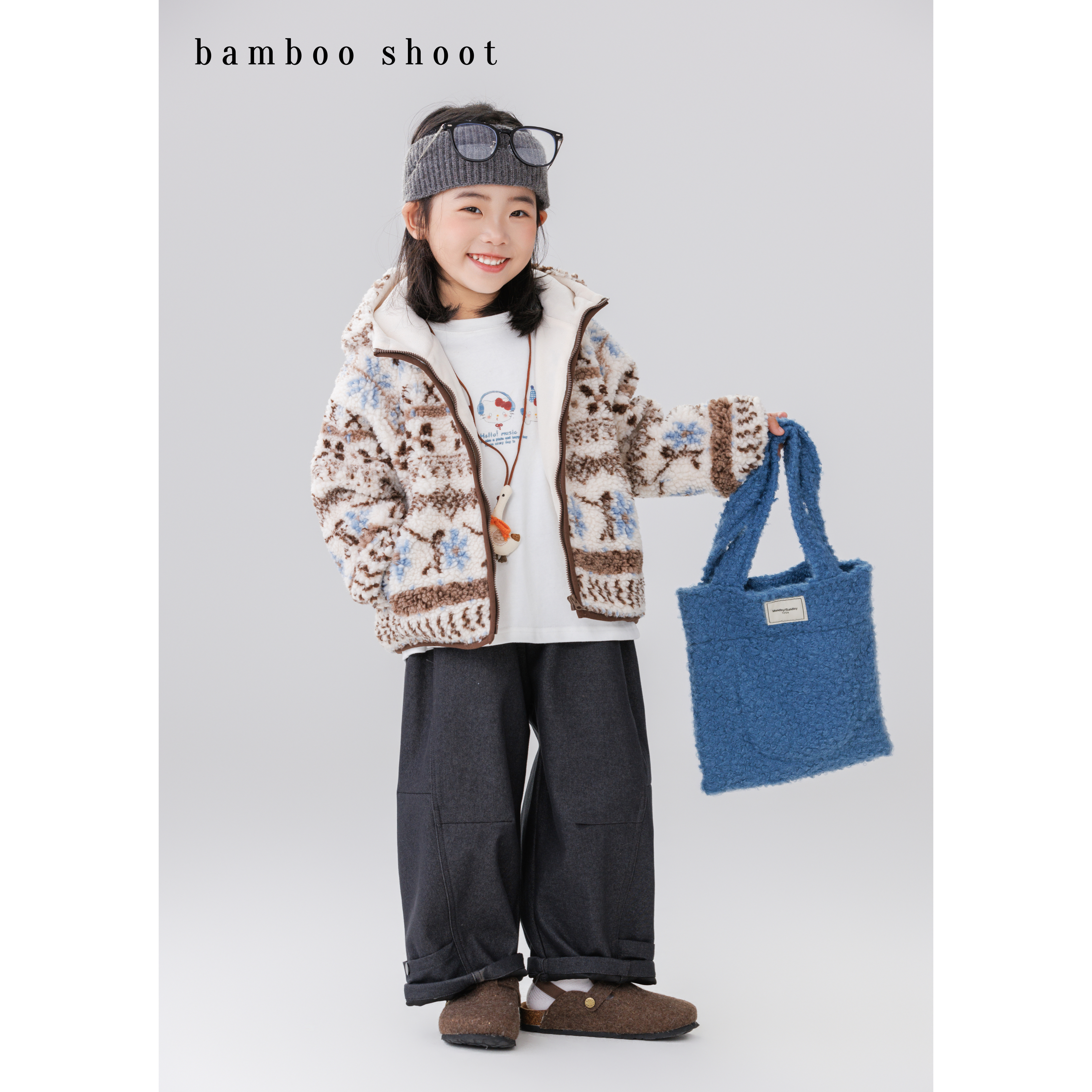 bamboo shoot冰川雪花费尔岛提花羊羔毛绒外套加厚保暖上衣童装