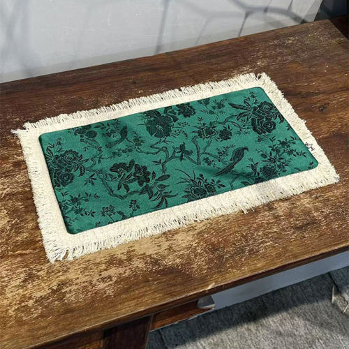 惊蛰 织锦刺绣墨绿喜上眉梢小长方茶席手工茶桌布垫中式桌旗桌布