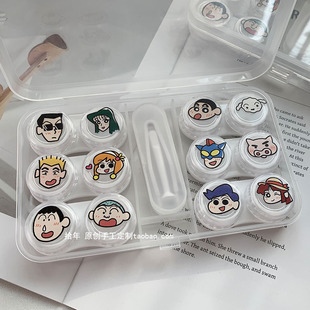 6副装 半透明磨砂美瞳盒可爱护理盒 卡通头像隐形眼镜盒多幅便携式