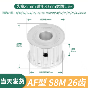 同步轮S8M26齿宽32内孔12415161718192022242528伺服电机同步带轮