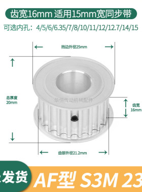 同步轮S3M23齿AF齿宽16内孔4 5 6 6.35 8 10现货伺服电机同步带轮