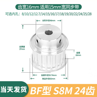 同步轮S8M24齿台齿宽16内孔12 2528伺服电机同步带轮