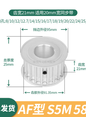 同步轮S5M58齿宽21内孔5 6 8 10 12.7 14 151617伺服电机同步带轮