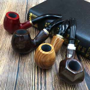 男士实木烟斗过滤 烟袋锅子 天然手工大师斗 黑檀木弯式斗枪迷你