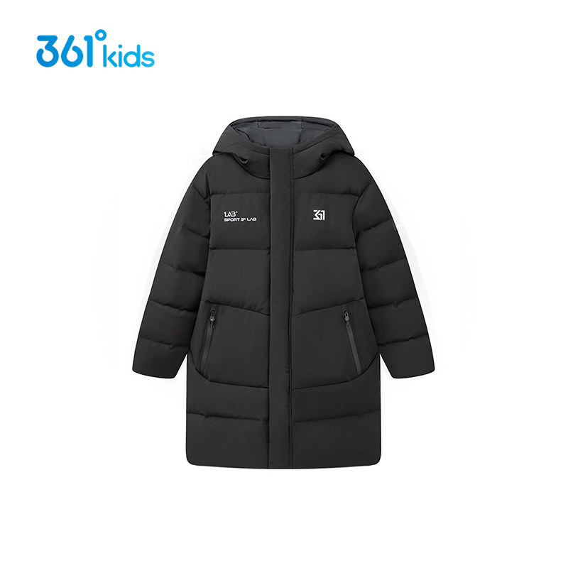 361度童装男童中长款羽绒服2025冬季中大童儿童保暖连帽羽绒外套