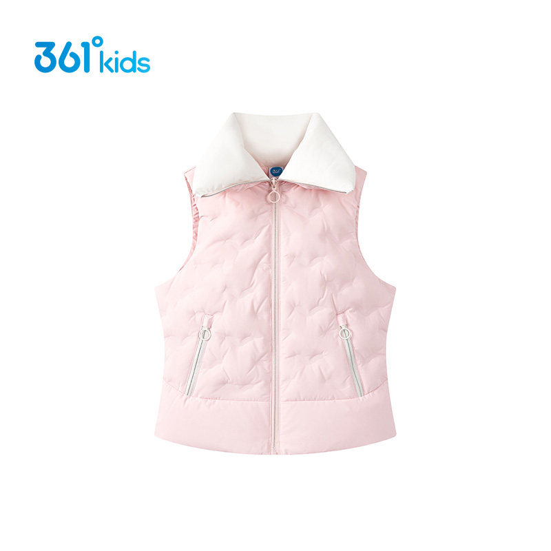 361度童装女童轻薄羽绒马甲2025冬季新款中大童儿童休闲翻领外套
