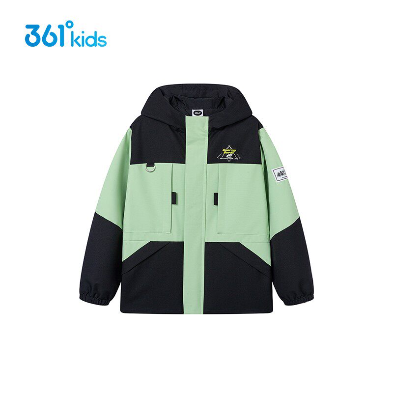 361度童装 男童梭织连帽外套2023冬季新款中大童儿童休闲运动外套