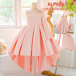 欧美新款 女童礼服拖尾裙小女孩褶皱蝴蝶结蓬蓬礼服儿童生日燕尾裙