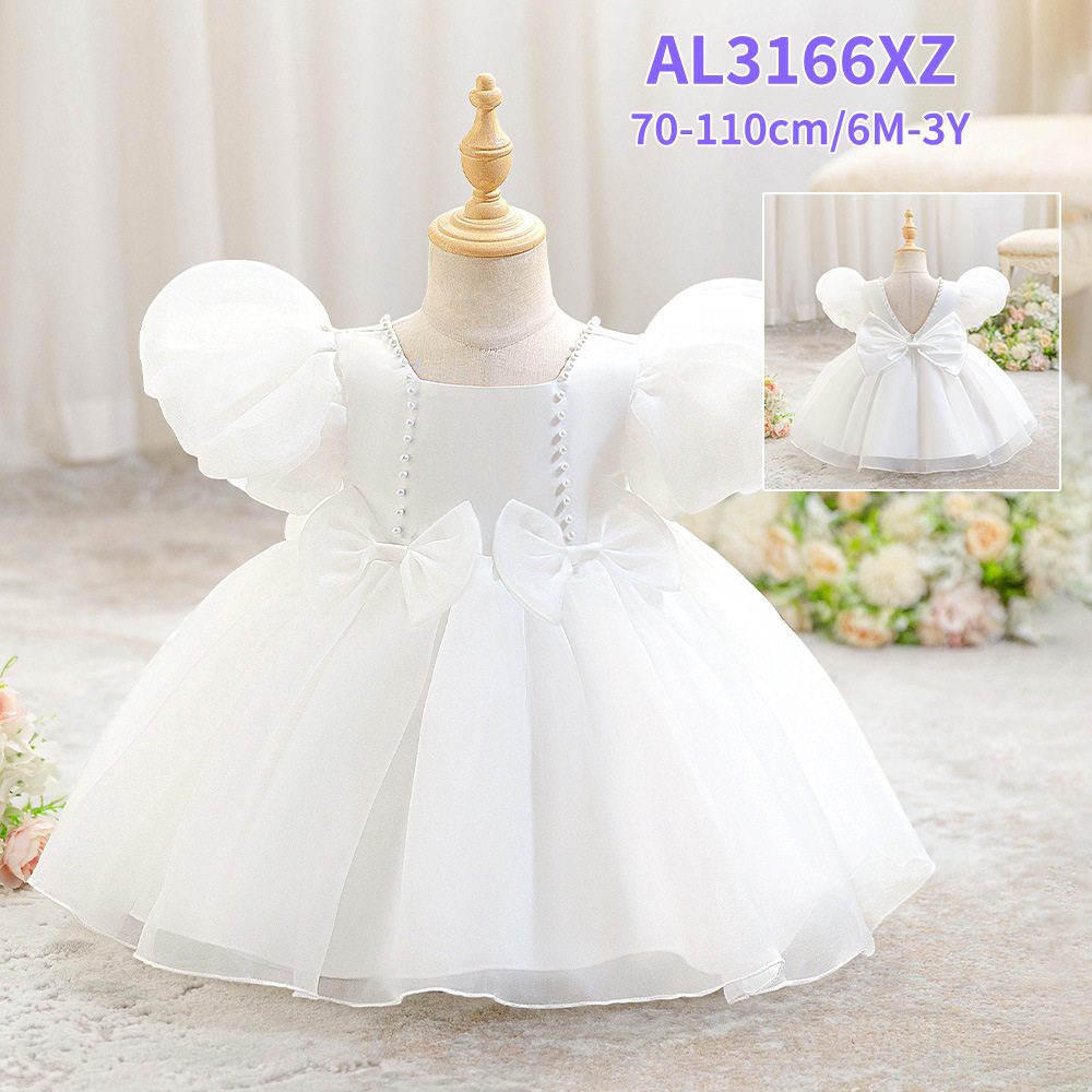 欧美婴幼儿洗礼服宝宝周岁泡泡袖婚纱礼服欧美蝴蝶生日抓周洗礼服