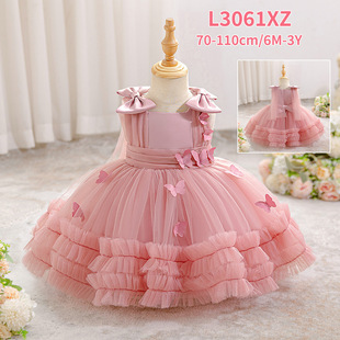 新款周岁宝宝女童礼服宝宝周岁蝴蝶结网纱蓬蓬礼服儿童钢琴演奏服