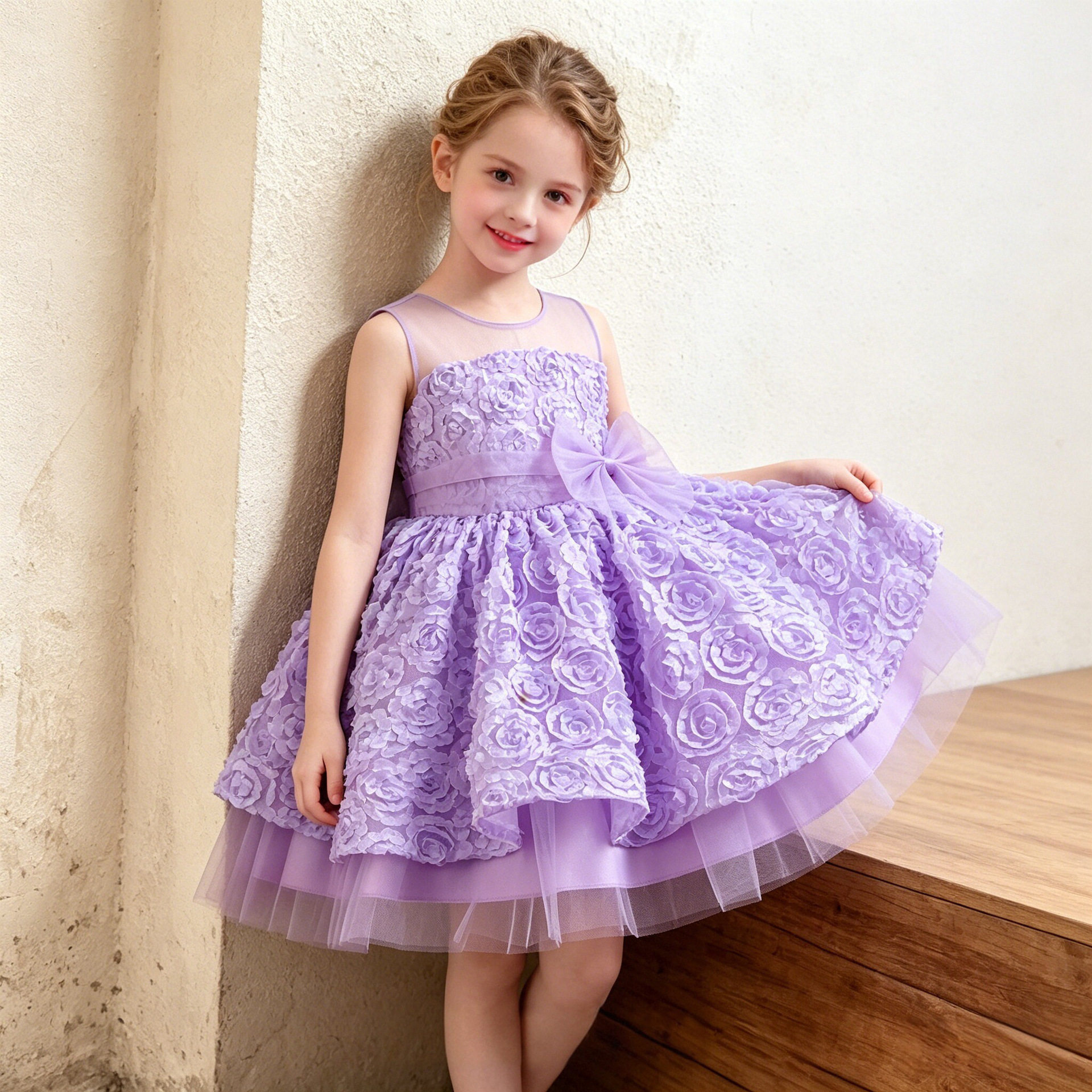 儿童连衣裙花童蓬蓬公主裙女孩可爱花朵礼服裙走秀钢琴六一演出服