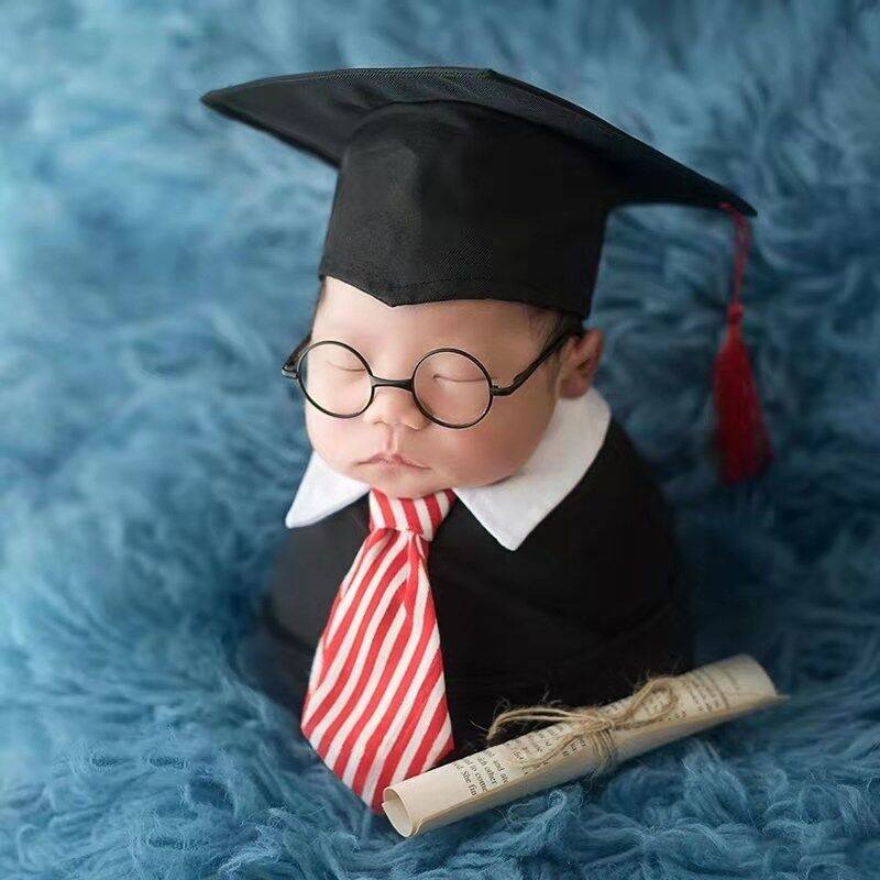 新生儿满月摄影帽子宝宝照相小博士后帽子影楼艺术照相服饰道具