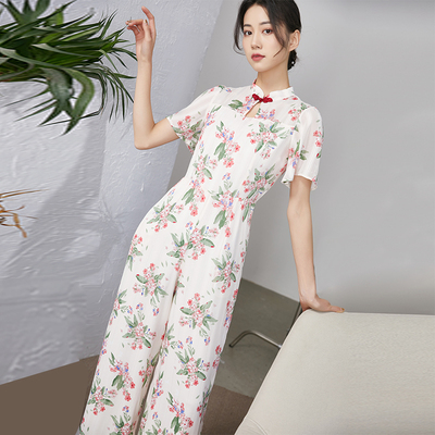 春夏新品旗袍短袖花色连体裤