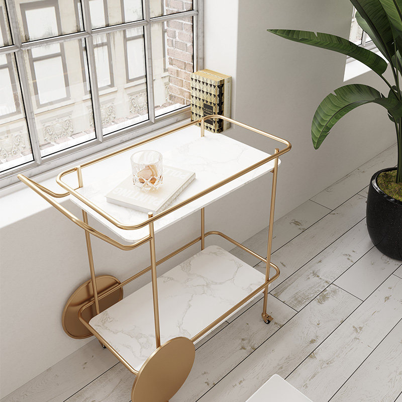 北欧金色酒店酒水小推车餐厅移动手推送餐车美容院推车茶水点心车