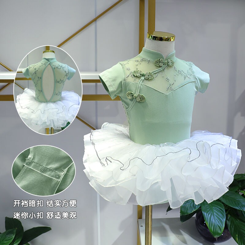 复古中国舞练功服儿童民族风公主舞蹈服盘扣考级服纯棉短袖练舞服