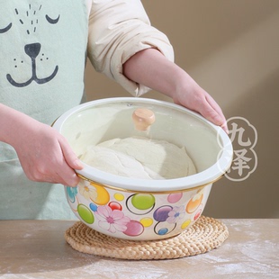 搪瓷盆带盖揉面盆不沾底家用圆形多功能盆备菜盆打蛋盆加深料理盆