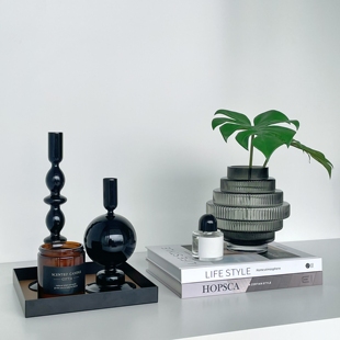 样板间茶几简约现代家居软装饰品摆件仿真花玻璃烛台组合ZH3354