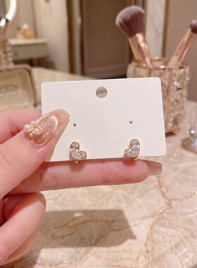 金色爱心镶钻耳钉女简约百搭