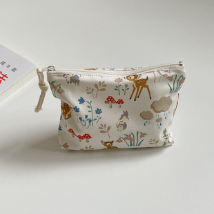 进口布料小鹿斑比全棉收纳小包精致柔软零钱包钥匙化妆包可爱女包