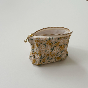 复古小碎花零钱小布包 拉链迷你钱包 纯棉薄款卡包杂物收纳袋子女