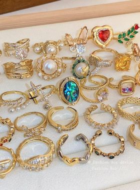 镀金锆石几何开口戒指韩系ins时尚爆款食指戒小众高级感手饰批发