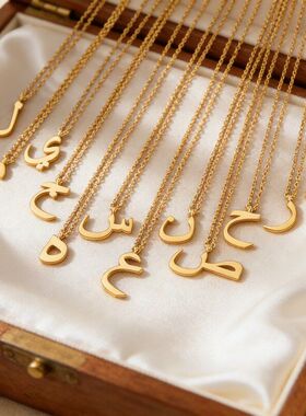 欧美热卖阿拉伯字符吊坠项链女简约不锈钢百搭锁骨链厂家批发直销