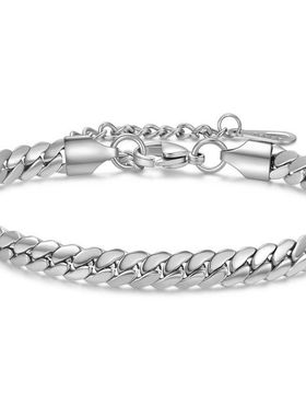 欧美时尚百搭加密6MM古巴链手链个性嘻哈Rap钛钢手链