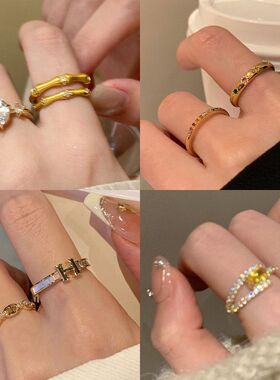 韩系轻奢锆石几何开口戒指精致时尚素圈食指戒气质高级感手饰配饰