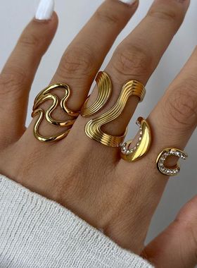 欧美不锈钢金色夸张戒指高级感ins指环跨境饰品钛钢rings手饰