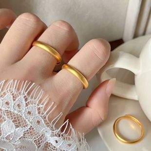 冷淡风金色指环金沙电镀不掉色戒 古法素圈光面戒指女网红轻奢新款