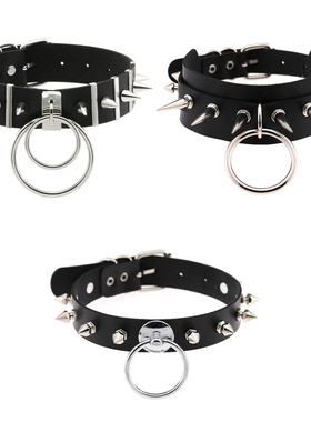 尖钉铆钉双环吊坠炸街皮质项链