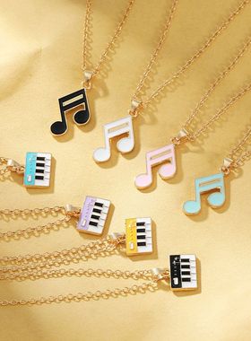 速卖通时尚新款钢琴音符项链创意个性合金滴油设计百搭吊坠装饰品