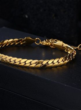 不锈钢加密光身手链 镀金加密古巴手链 潮流百搭简约手饰品配饰