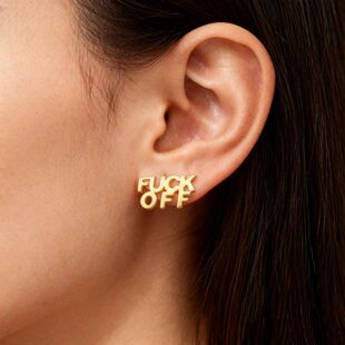 跨境嘻哈热卖 OFF耳钉小众简约不锈钢耳环女厂家批发 英文字母FUCK
