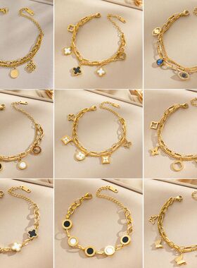 欧美简约通体钛钢手链女轻奢气质韩版18K真金电镀手饰不掉色饰品