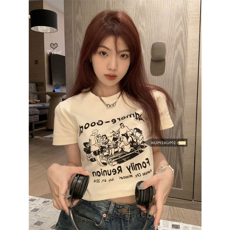 短袖t恤女短款洋气卡腰小衫夏季abg辣妹修身显瘦甜辣风设计感上衣