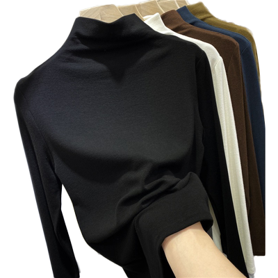德绒黑色半高领打底衫秋冬季长袖