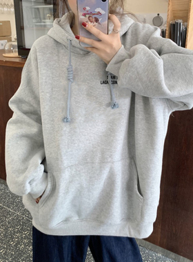 灰色连帽卫衣女2025年新款春秋季ins慵懒风薄款女士宽松韩版bf潮