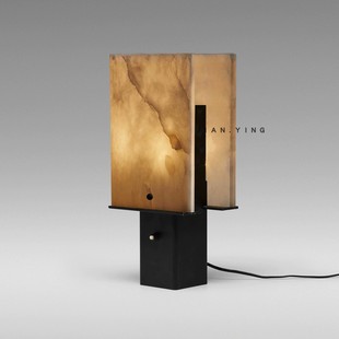 西班牙云石台灯轻奢高级感设计师样板房卧室床头酒店会所灯 新中式